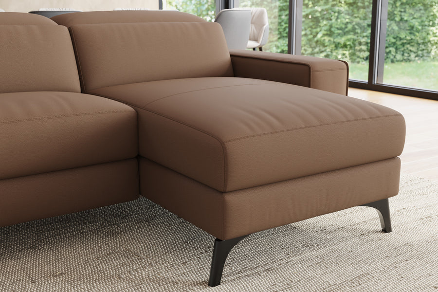 Valencia Esther Top Grain Leather Lounge, Three Seats with Right Chaise, Brown