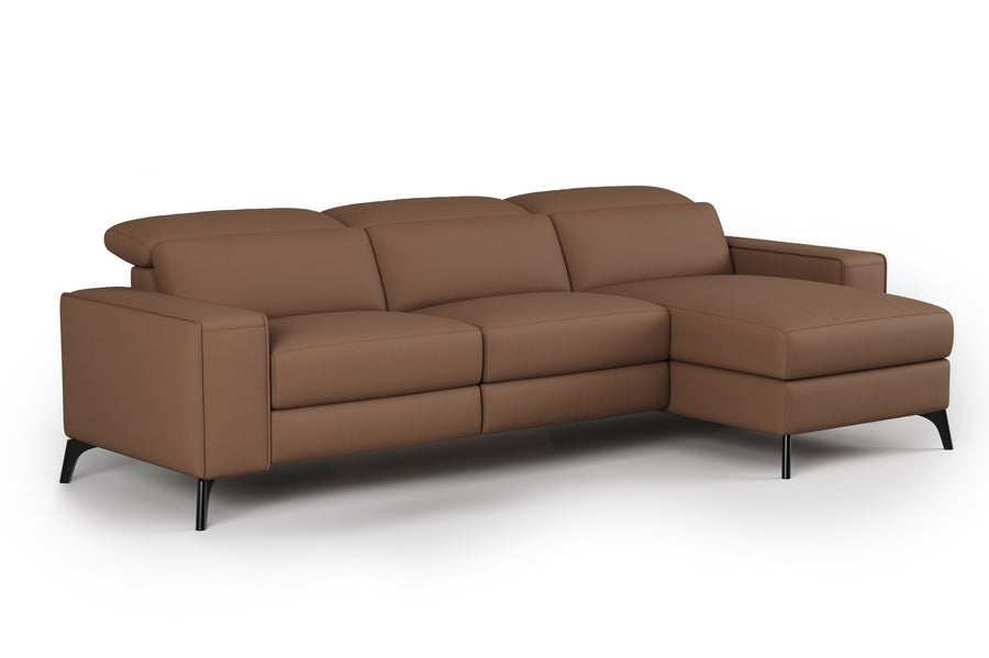 Valencia Esther Top Grain Leather Lounge, Three Seats with Right Chaise, Brown