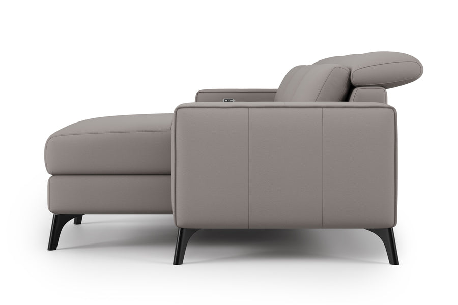 Valencia Esther Top Grain Leather Lounge, Three Seats with Right Chaise, Light Grey