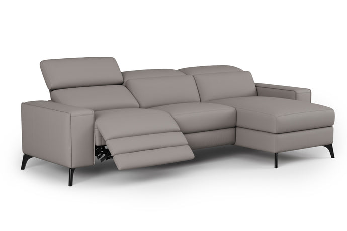 Valencia Esther Top Grain Leather Lounge, Three Seats with Right Chaise, Light Grey