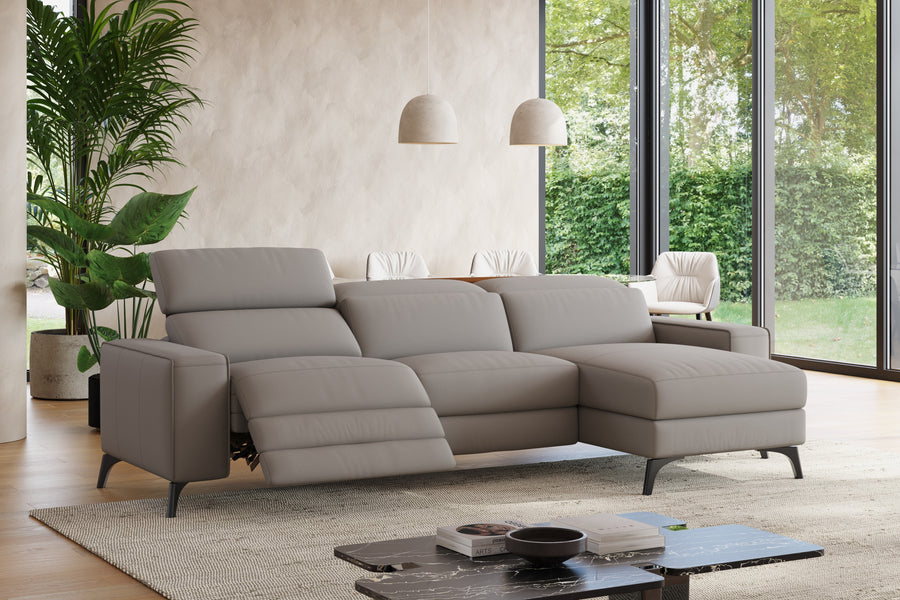 Valencia Esther Top Grain Leather Lounge, Three Seats with Right Chaise, Light Grey