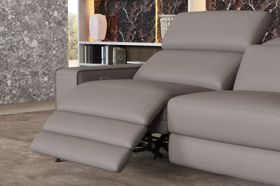 Valencia Esther Top Grain Leather Lounge, Three Seats with Right Chaise, Light Grey