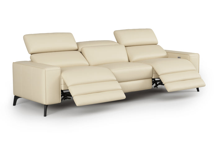 Valencia Esther Top Grain Leather Three Seats with Double Recliners Lounge, Beige