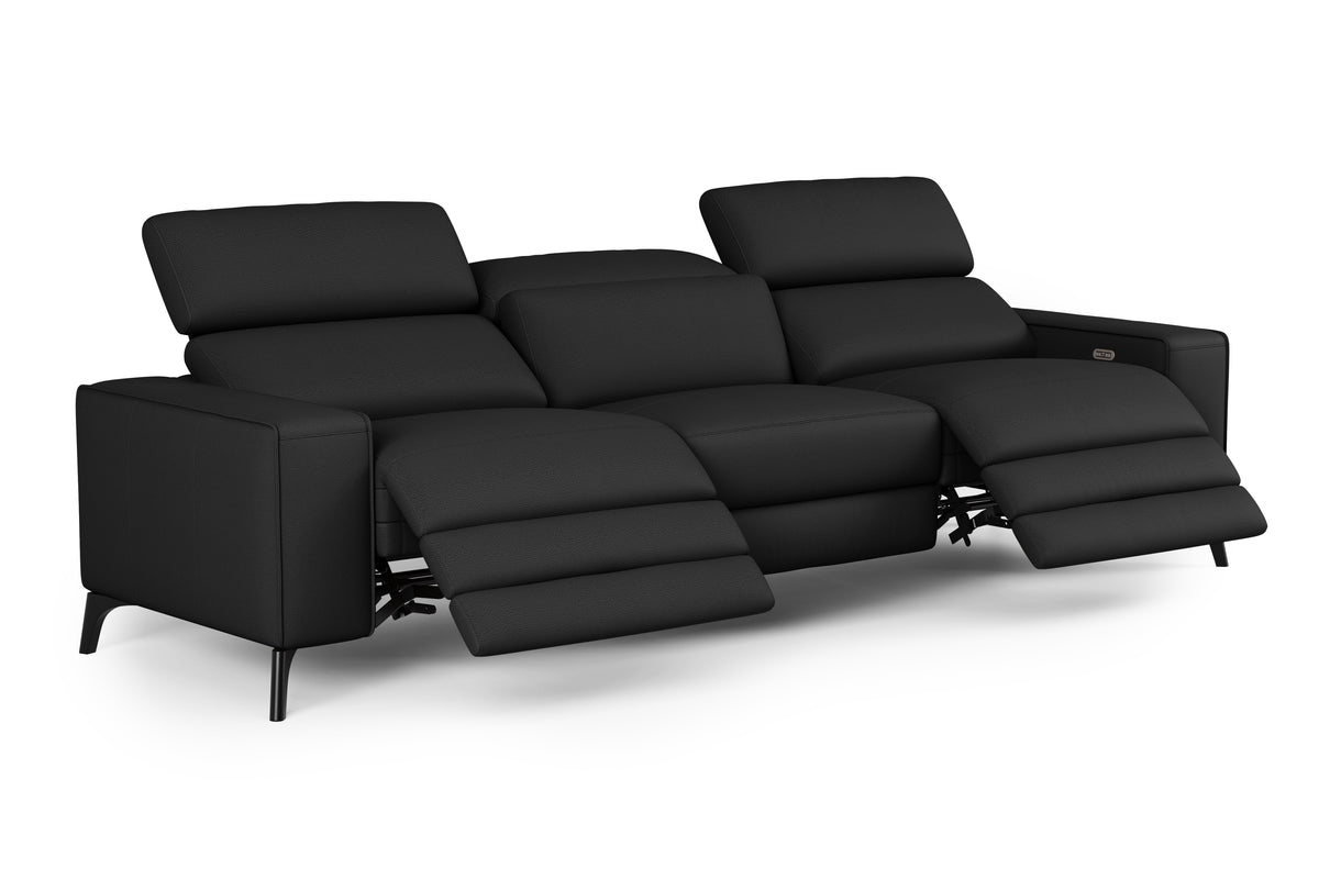 Valencia Esther Top Grain Leather Three Seats with Double Recliners Lounge, Black