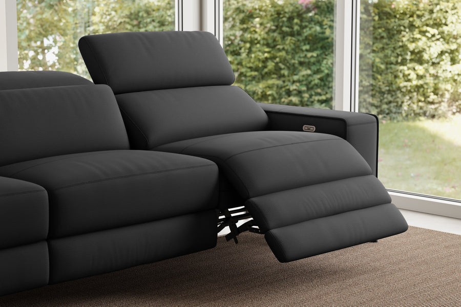 Valencia Esther Top Grain Leather Three Seats with Double Recliners Lounge, Black