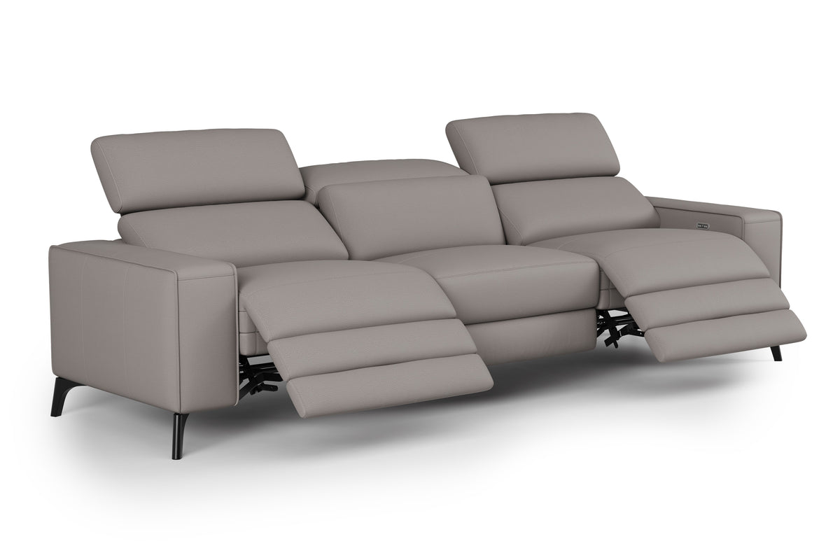 Valencia Esther Top Grain Leather Three Seats with Double Recliners Lounge, Light Grey