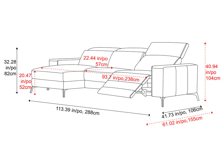 Valencia Esther Top Grain Leather Lounge, Three Seats with Left Chaise, Brown