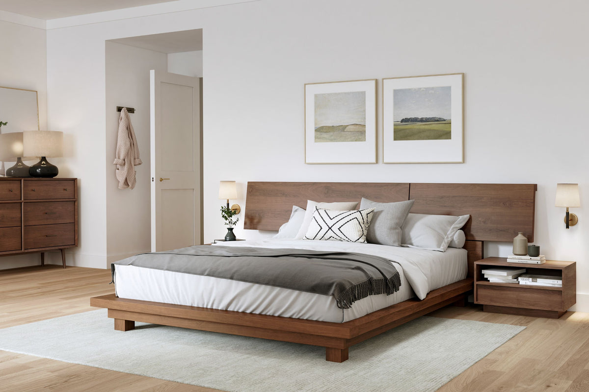 Valencia Faith Wide Headboard Wooden King Size Bed Frame, Walnut