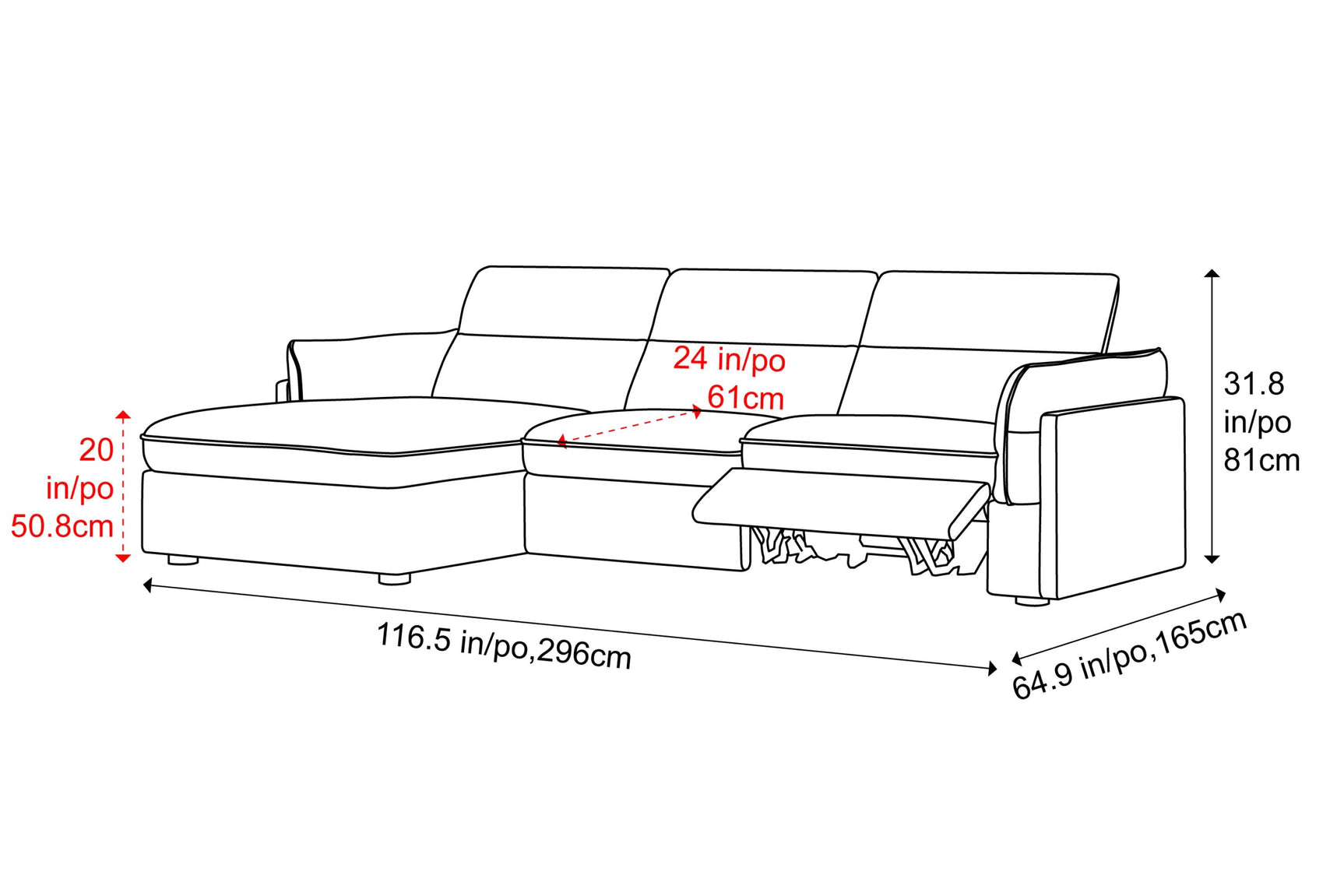 Fernanda Fabric Recliner Sectional Lounge