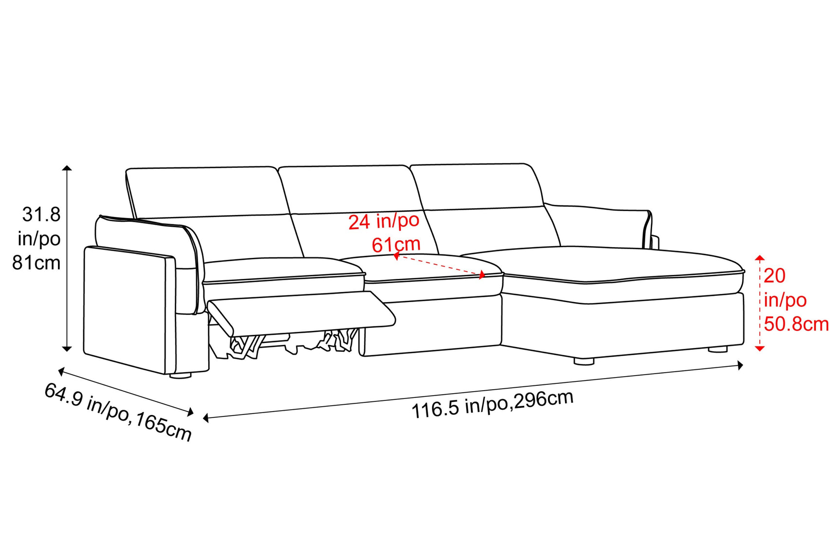 Fernanda Fabric Recliner Sectional Lounge