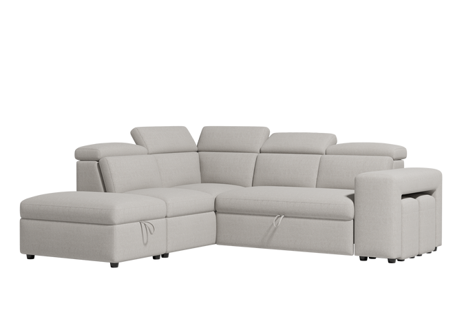 Valencia Finn Fabric Sectional Lounge Bed with Left Hand Storage, Light Grey