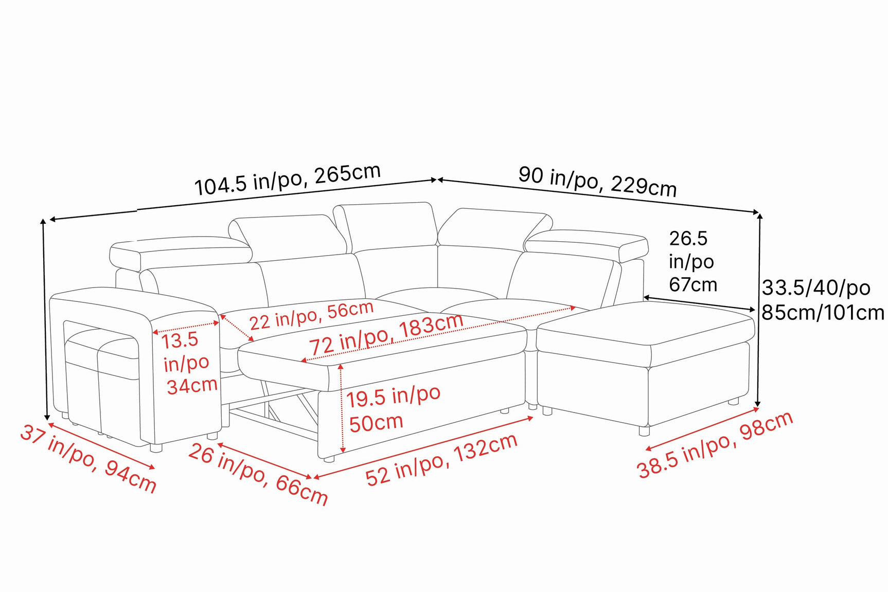 Finn Fabric Sectional Lounge Bed