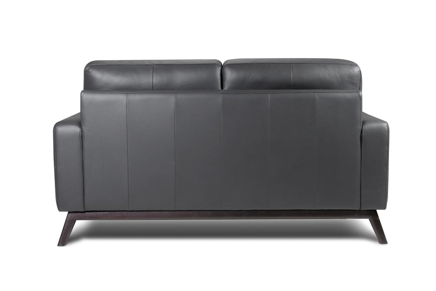 Valencia Francesca Mid Century Top Grain Leather Loveseat Lounge, Charcoal Grey