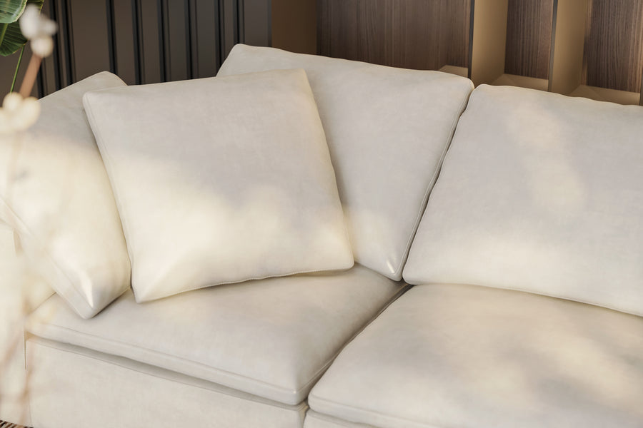 Valencia Charlotte Premium Alcantara Leather Three Seats Sofa, Winter White