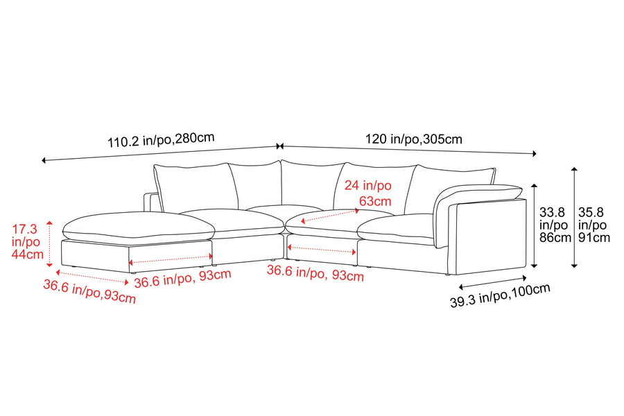 Valencia Frederick Fabric Modular Lounge, 4 Seater Right Arm with Ottoman, Beige