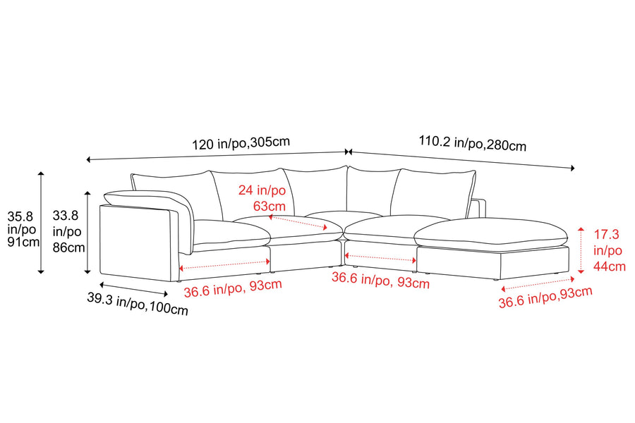 Valencia Frederick Fabric Modular Lounge, 4 Seater Left Arm with Ottoman, Beige