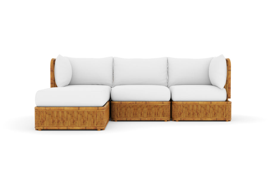 Valencia Giulia Fabric and Rattan Frame Three Seats with Left Chaise Sectional Lounge, White