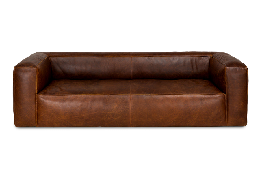 Graz Leather Grande Three Seat Lounge, Dark Chocolate Color