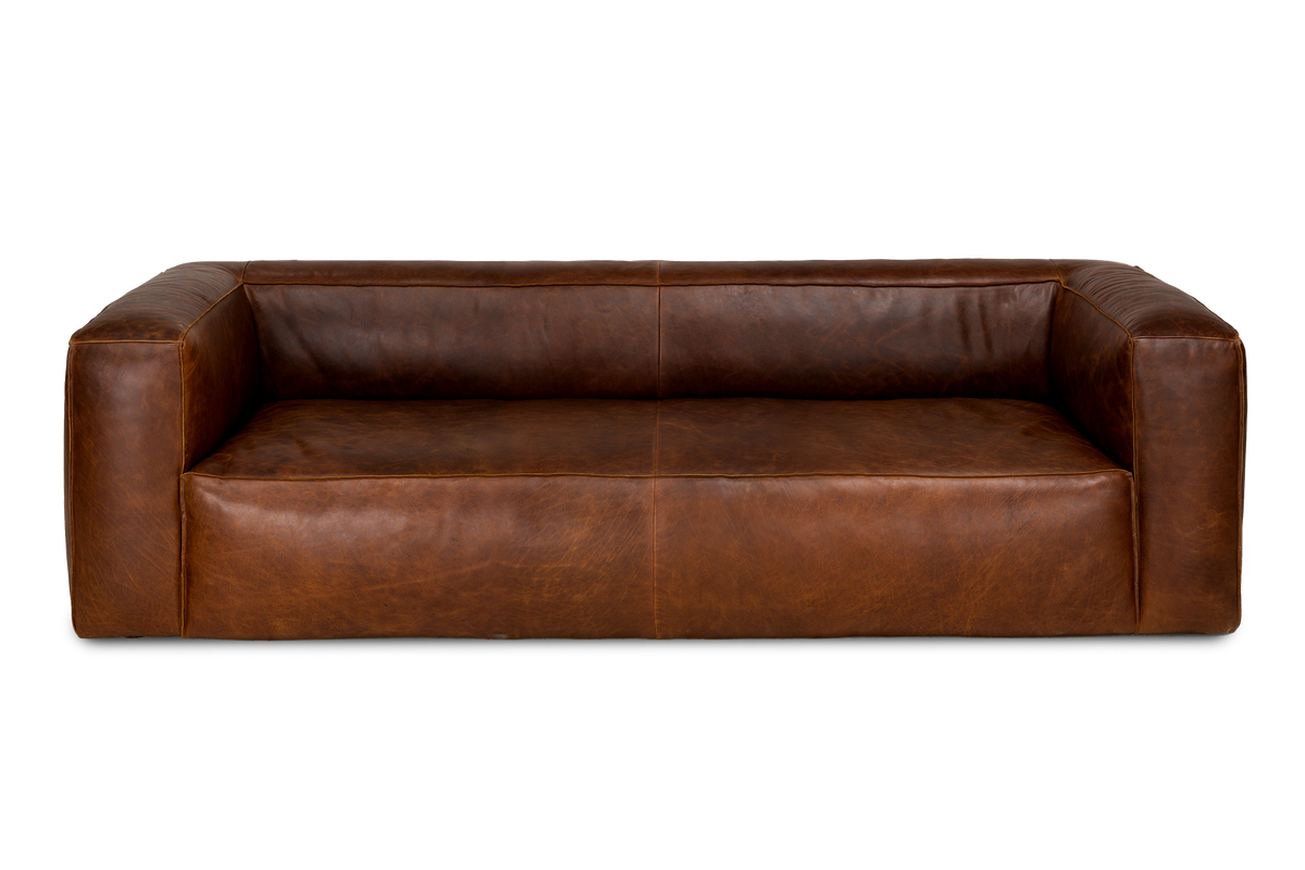 Graz Leather Grande Three Seat Lounge, Dark Chocolate Color