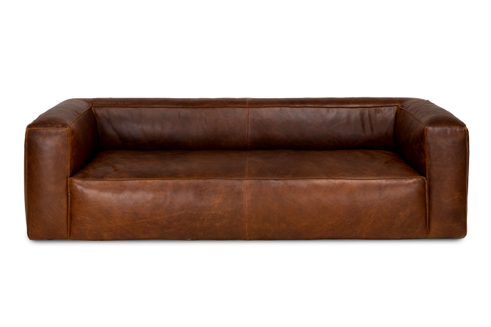 Graz Leather Grande Three Seat Lounge, Dark Chocolate Color