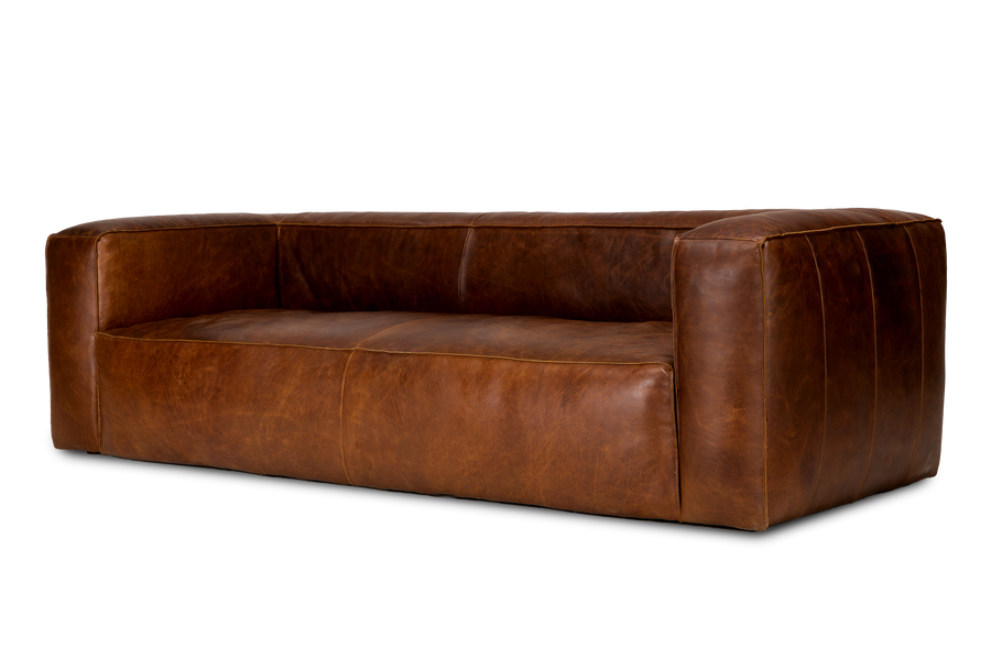 Graz Leather Grande Three Seat Lounge, Dark Chocolate Color