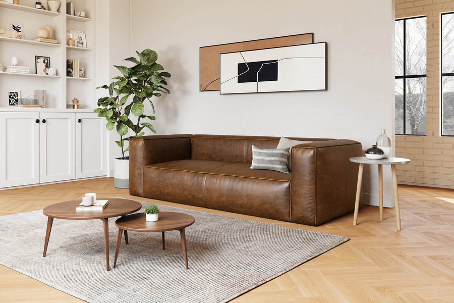 Graz Leather Grande Three Seat Lounge, Dark Chocolate Color