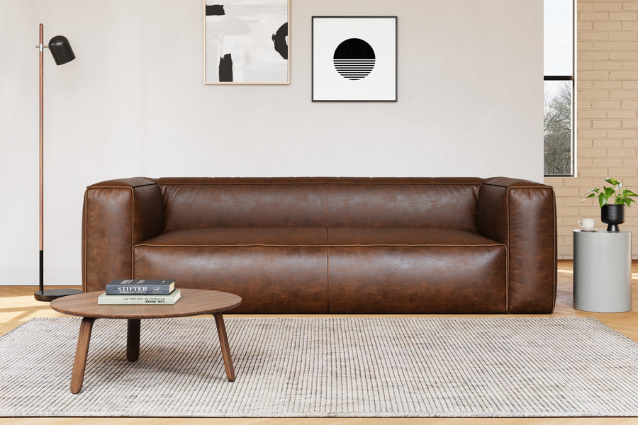 Graz Leather Grande Three Seat Lounge, Dark Chocolate Color