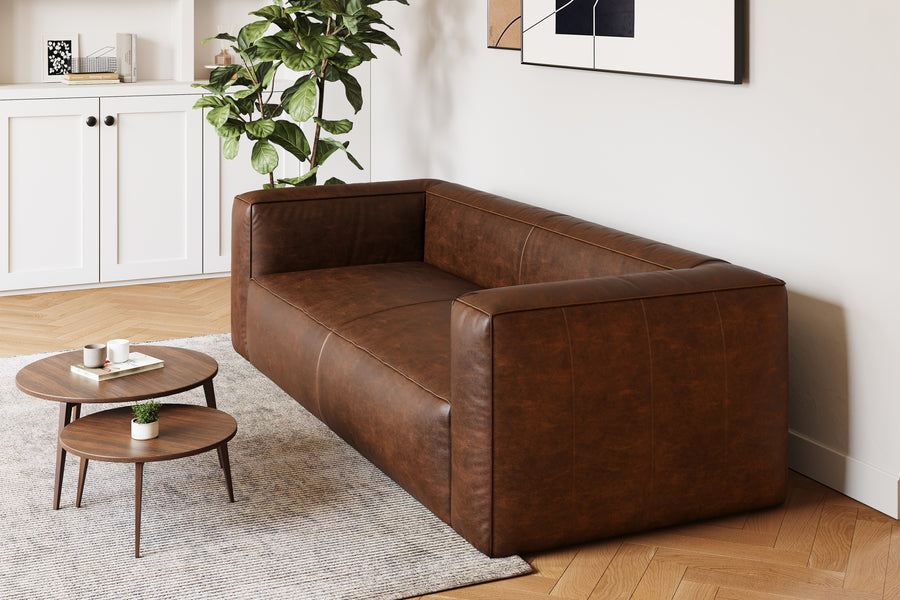 Graz Leather Grande Three Seat Lounge, Dark Chocolate Color