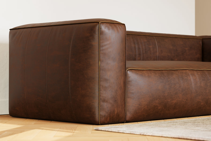 Graz Leather Grande Three Seat Lounge, Dark Chocolate Color