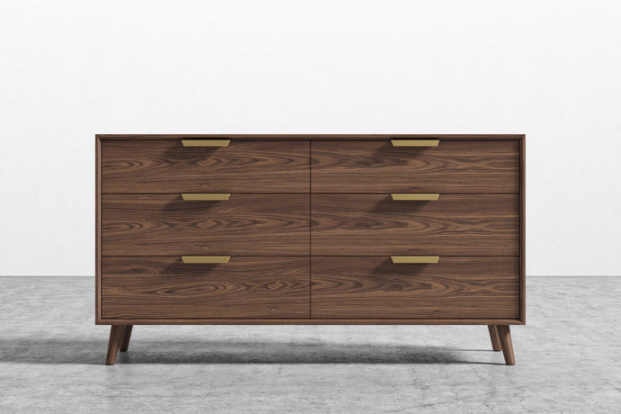 Valencia Greta Wood 6 Drawer Wide Dresser, Walnut