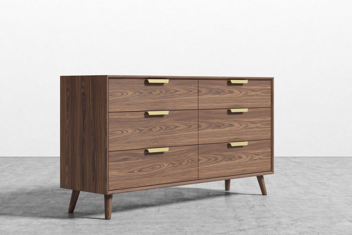 Valencia Greta Wood 6 Drawer Wide Dresser, Walnut