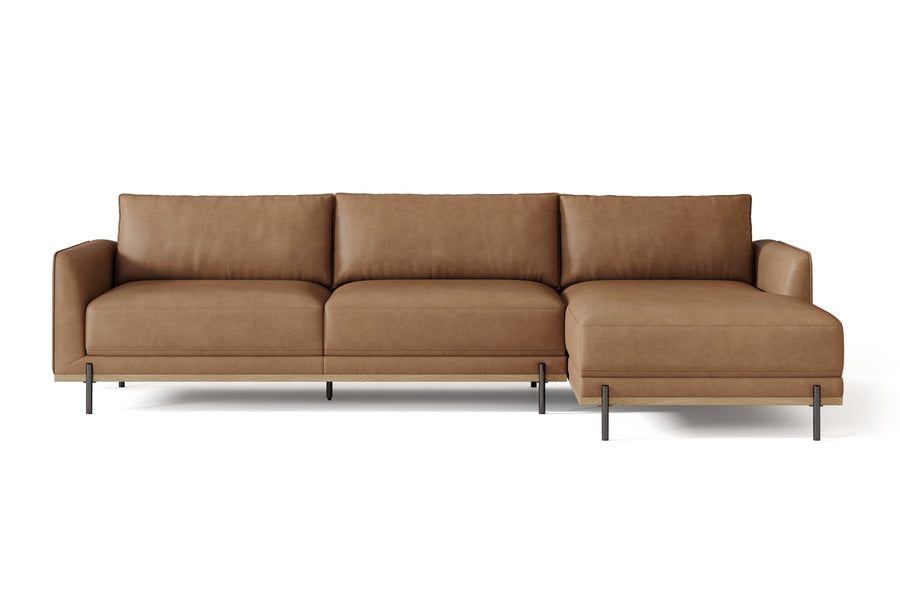 Valencia Imogen Top Grain Leather Sectional Lounge, Three Seats with Right Chaise, Tan