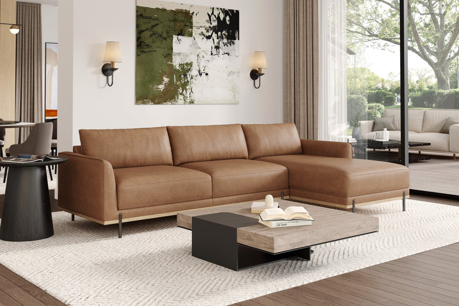 Valencia Imogen Top Grain Leather Sectional Lounge, Three Seats with R