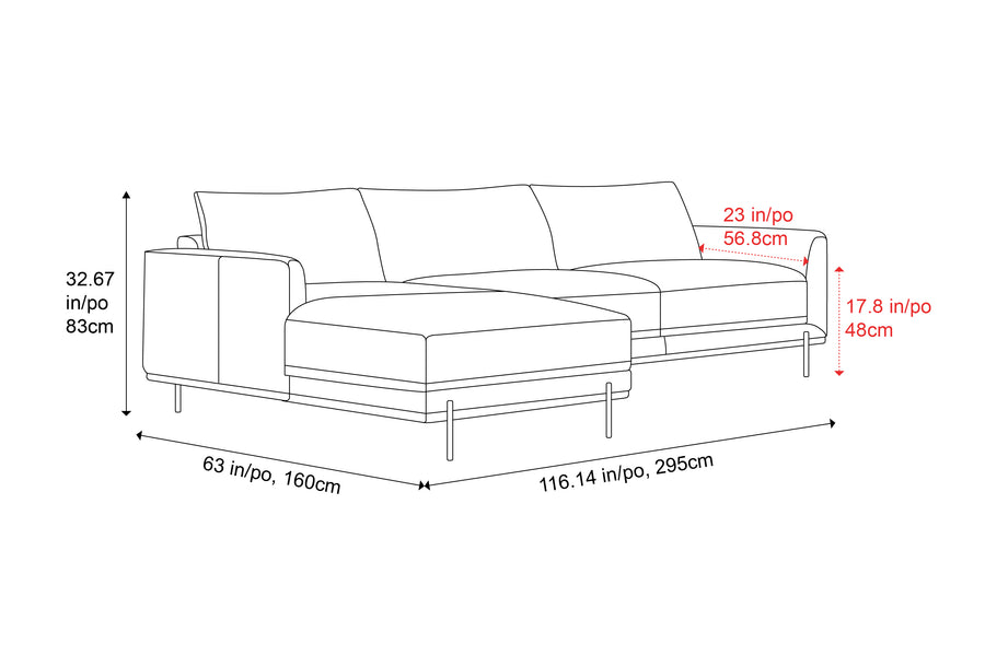 Valencia Imogen Top Grain Leather Sectional Lounge, Three Seats with Left Chaise, Tan