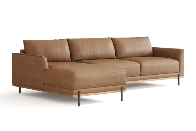 Valencia Imogen Top Grain Leather Sectional Lounge, Three Seats with Left Chaise, Tan