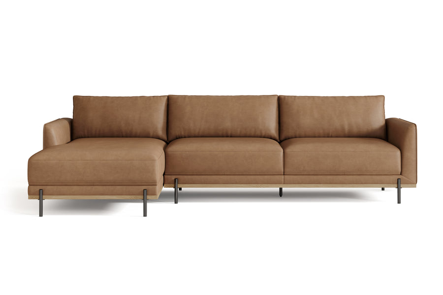 Valencia Imogen Top Grain Leather Sectional Lounge, Three Seats with Left Chaise, Tan