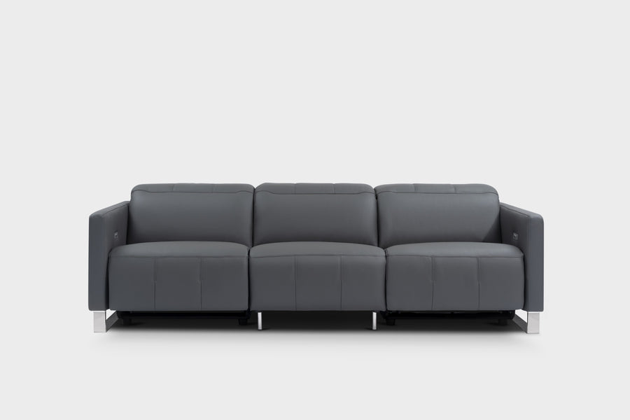 Valencia Lenard Modern Top Grain Leather Reclining Sofa, Three Seats, Charcoal Grey