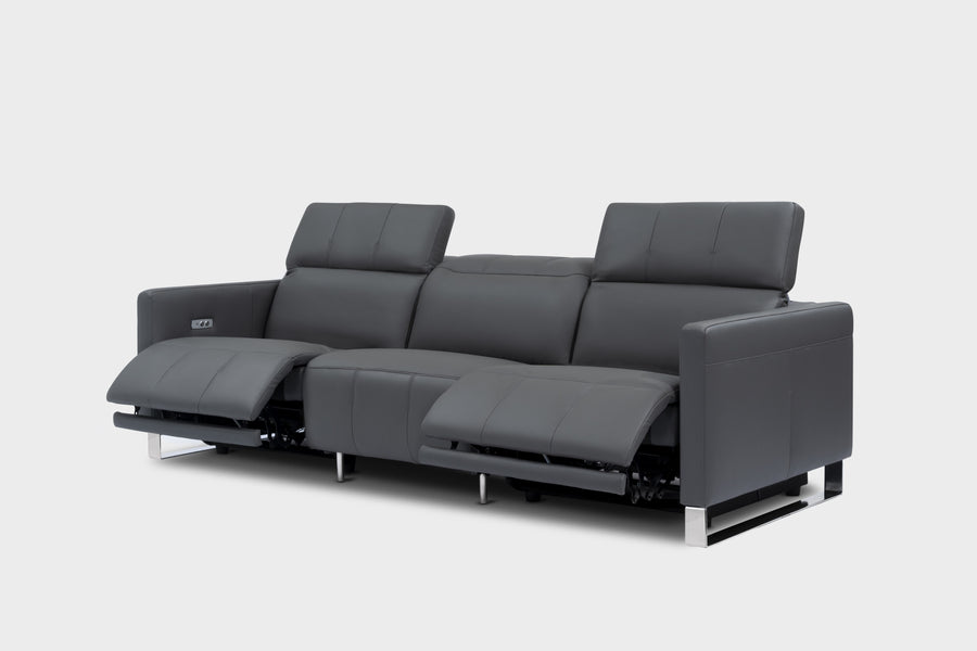 Valencia Isla Italian Leather Recliner Lounge, Three Seats, Charcoal Grey