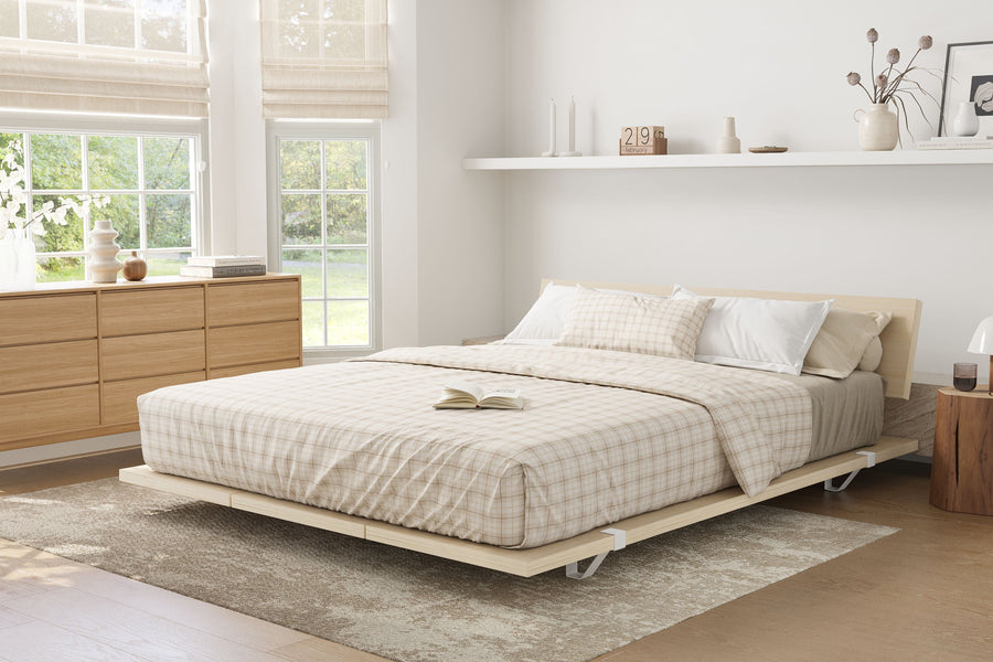 Valencia Jade Wood Queen Size Bed Frame, White Oak