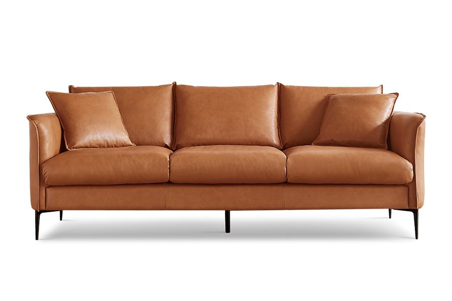 Valencia Jasper Leather Contemporary Three Seats Sofa, Cognac