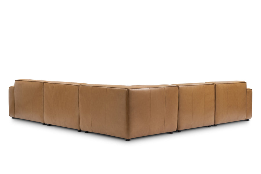 Valencia Nathan Aniline Leather Modular L-Shape Lounge with Down Feather, Caramel Brown