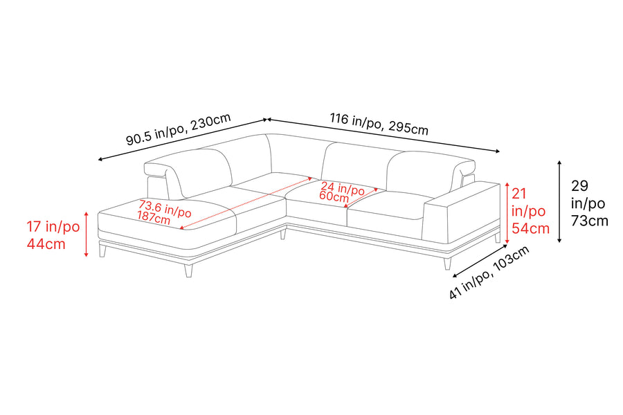 Valletta Sectional Leather Lounge, L-Shape & Left Chaise, Light Grey