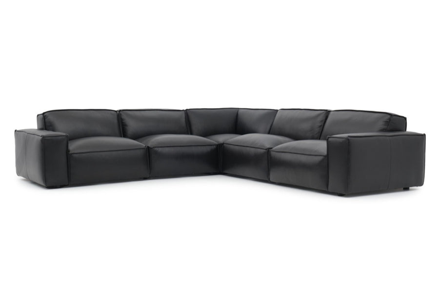 Valencia Nathan Aniline Leather Modular L-Shape Sofa with Down Feather, Black