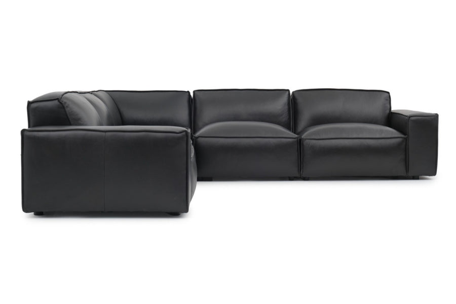 Valencia Nathan Aniline Leather Modular L-Shape Sofa with Down Feather, Black