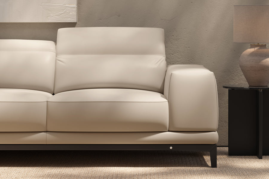 Valletta Sectional Leather Lounge, L-Shape & Left Chaise, Beige