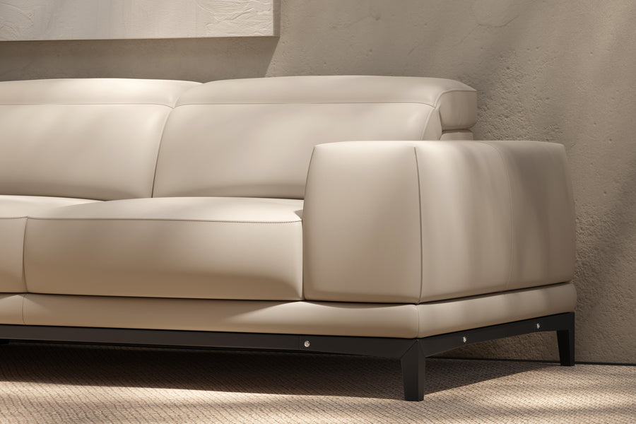 Valletta Sectional Leather Lounge, L-Shape & Left Chaise, Beige