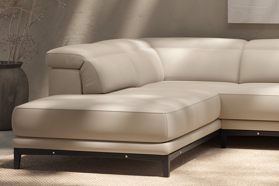 Valletta Sectional Leather Lounge, L-Shape & Left Chaise, Beige