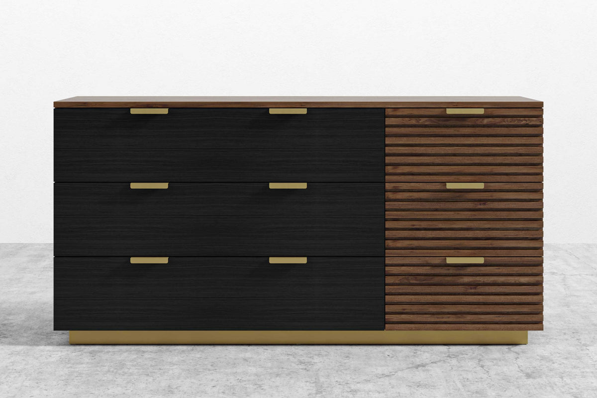 Valencia Lattice Wood Veneer Wide Dresser, Walnut