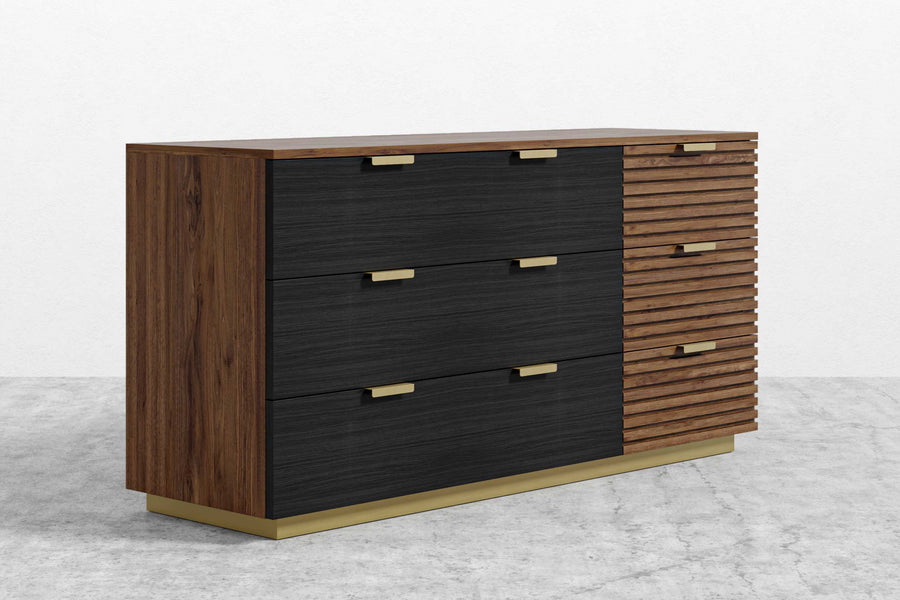 Valencia Lattice Wood Veneer Wide Dresser, Walnut