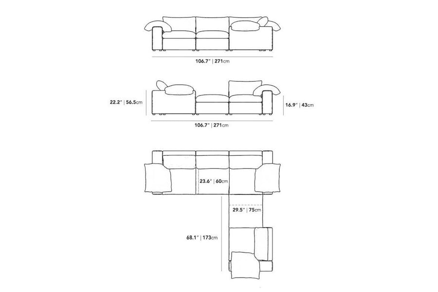 Valencia Lento Fabric L-Shape Sectional Sofa, Beige